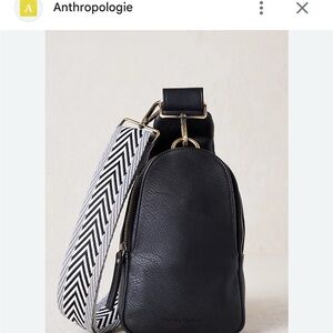 Black Leather Crossbody Bag with black and white strap